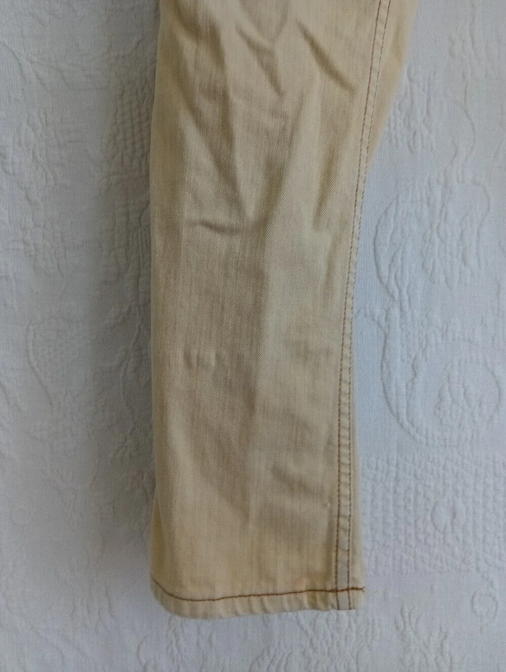 Analog Ochre Yellow Slim Straight Jeans Mid Rise Beige Tan Distressed Faded Punk